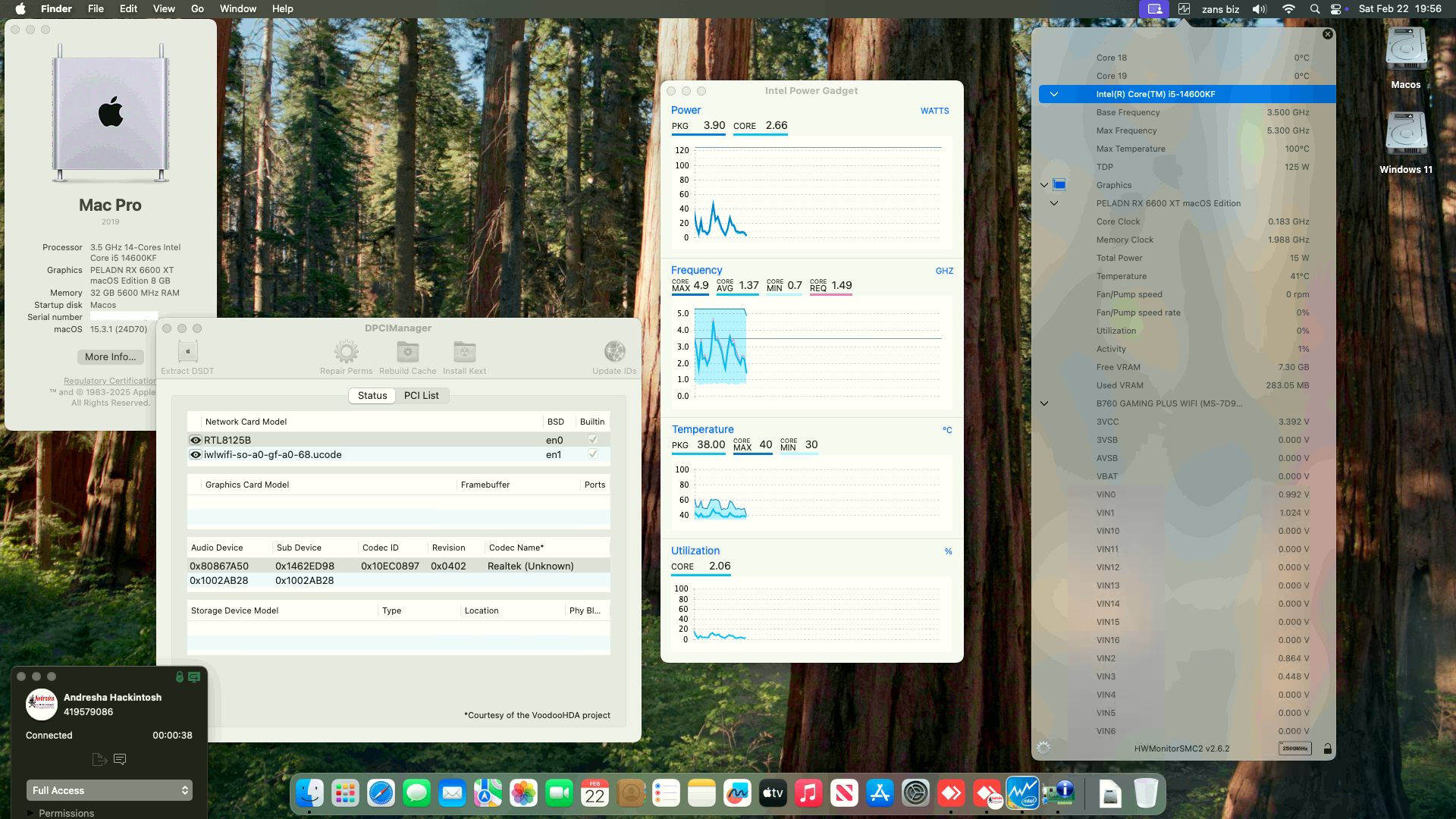 Success Hackintosh macOS Sonoma 15.3.1 Build 24D70 in MSI B760 Gaming Plus Wifi + Intel Core i5 14600KF + Peladn RX 6600 XT